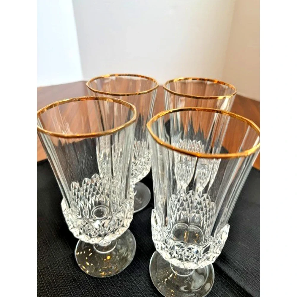 4 Cristal d’Arques Longchamp Gold 24% Lead Crystal Iced Beverage Water Tea 12 oz